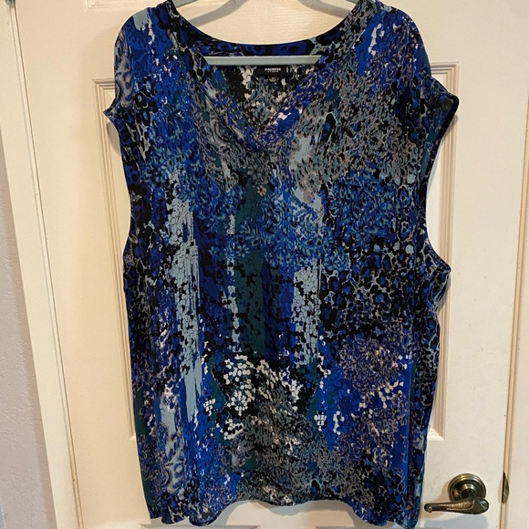 Premise Tops - Premise Blue Multi-Pattern V-Neck Sleeveless Top